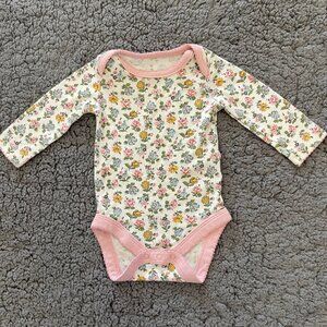 Baby Boden Floral Long Sleeve Bodysuit - Pink and White